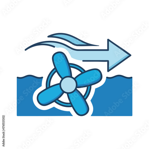 A stylized icon of a propeller in water with an arrow indicating motion.