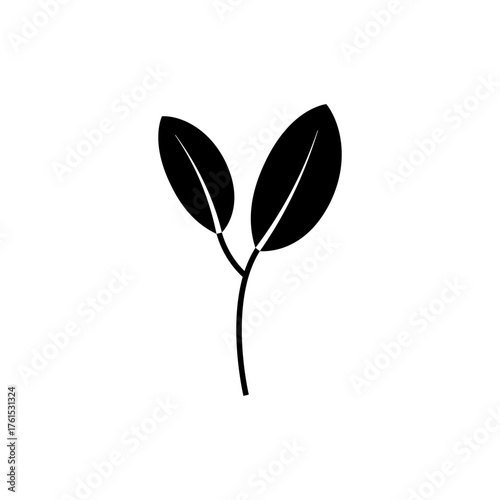 Silhouette of a small young plant or sapling. Vector illustration on a white background.