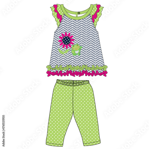 girls baby frocks with leggings flower frog  print