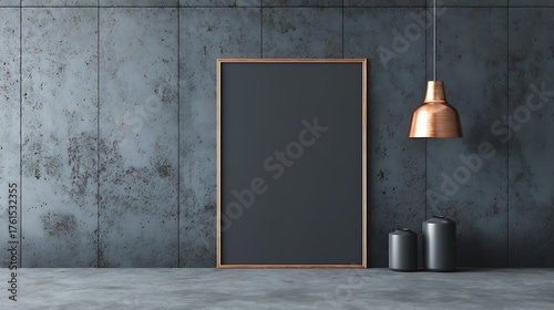 Fototapeta Naklejka Na Ścianę i Meble -  Geometric frame mockup with thin borders on textured black wall