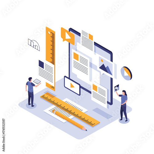 Illustrating the creative process behind digital content design and development. This visual depicts the tools and actions involved in making online materials.