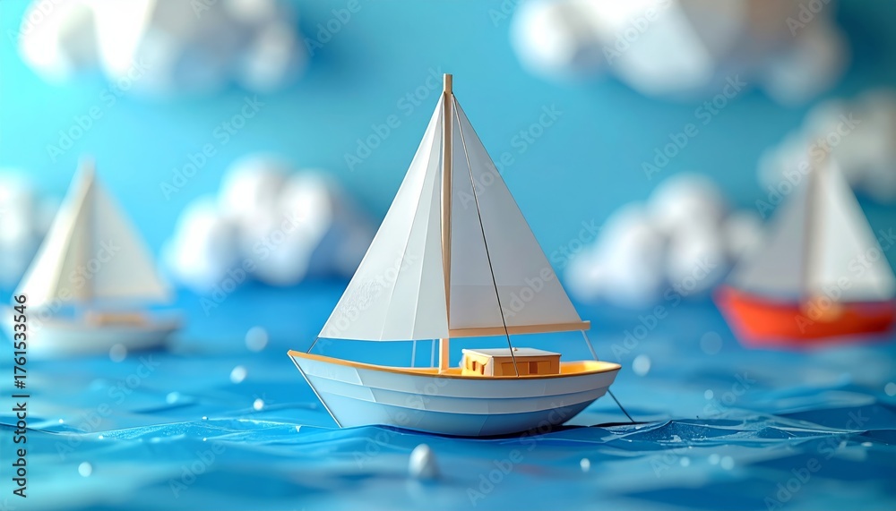 Fototapeta premium Colorful sailboat sailing on the water at sunset abstract illustration