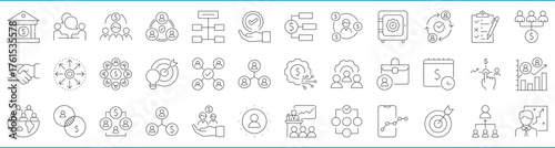 Stakeholder-related 36 line icons set. Vector editable stroke.