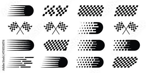 Racing Stripes, Checkered Flags, Speed Decals, and Dynamic Lines in Black and White – Perfect Vector Set for Race Car Graphics and Motorsport Design Projects