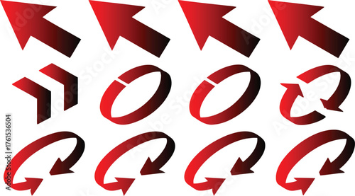 Collection of red arrows and circular arrows showing direction and movement in a clean graphic design