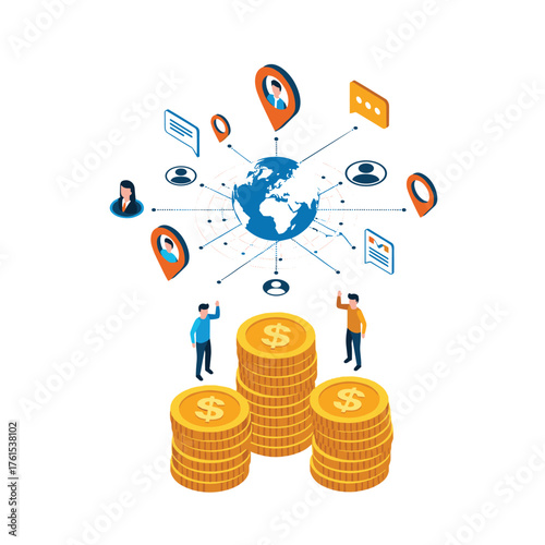 Global network of financial connections and digital currency transactions facilitated by people worldwide.
