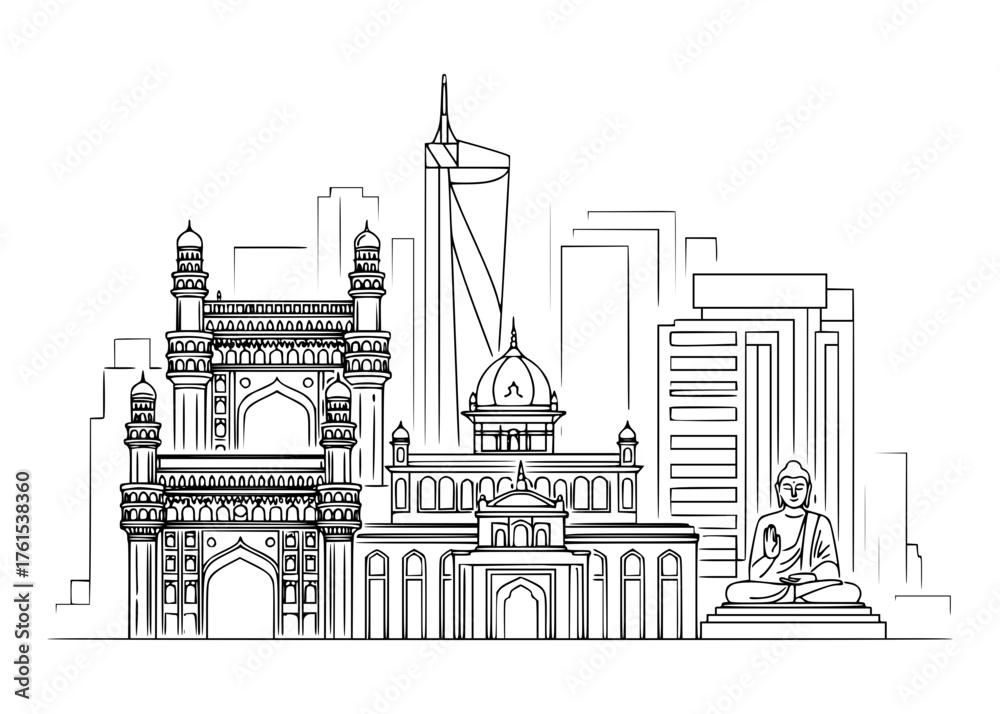 Fototapeta premium Hyderabad City Line Art