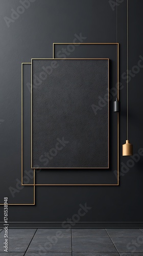 Geometric frame mockup with thin borders on textured black wall