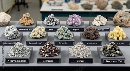small piles of various minerals extracted from a rare earth mine highlighting the diversity and importance of these resources in modern industry