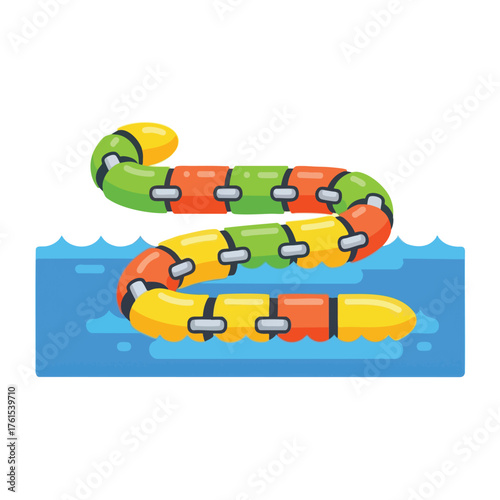 Colorful water slide in a flat style, emerging from the water.