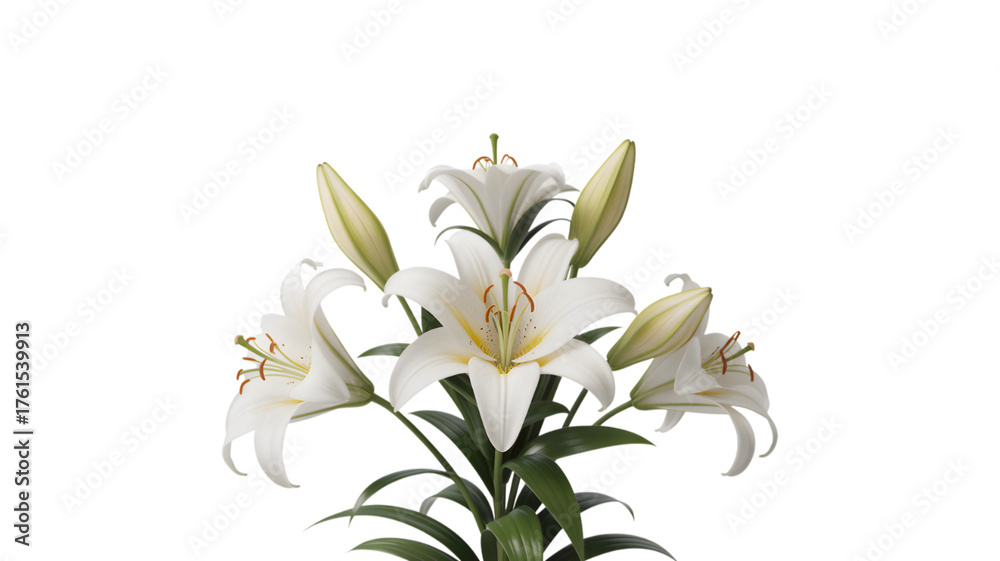 Obraz premium Elegant white lilies bloom with green stems against a dark background