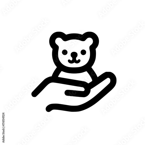 Teddy bear character floating above hand in flat design for warmth and affection