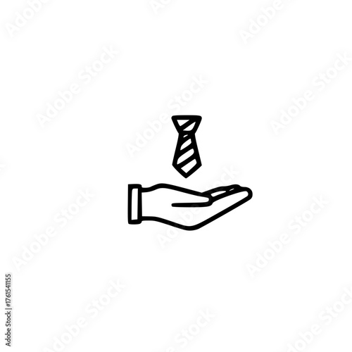 Necktie symbol floating above hand in flat design for office, fashion, and recognition