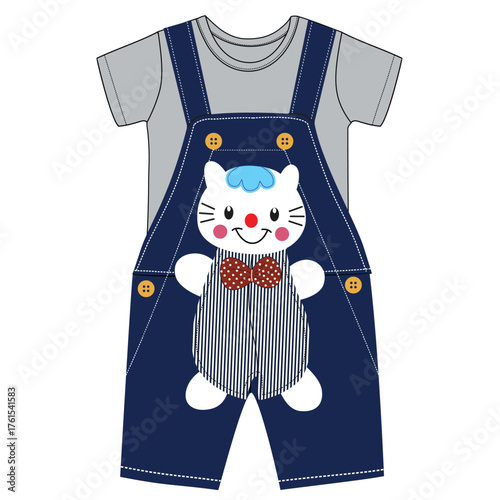baby girls dungaree with t shirt  print illustration,