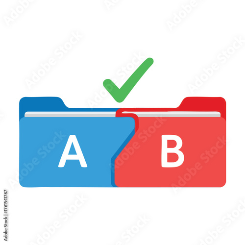 Two folders, labeled A and B, with a green checkmark above.