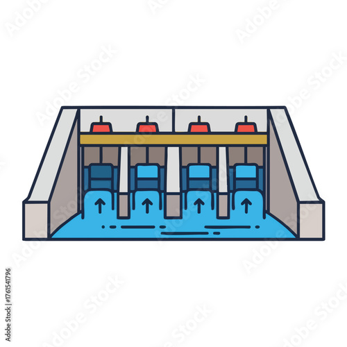 of a hydroelectric dam with water flowing through it.