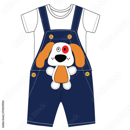 boy dungaree with t shirt dog print vector art