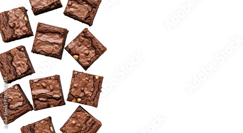 Decadent Chocolate Brownies With Nuts Chips On Black Background