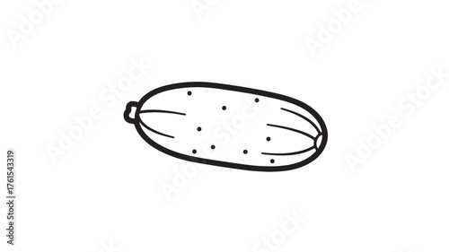 Simple line drawing of a fresh cucumber with dotted texture on a white background