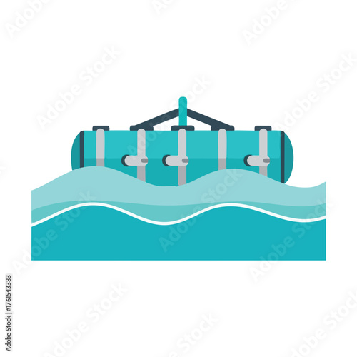 Stylized of a tidal turbine in turquoise waves.