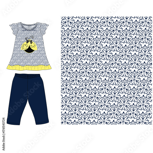 frocks with leggings  hey bee flower  print vector art