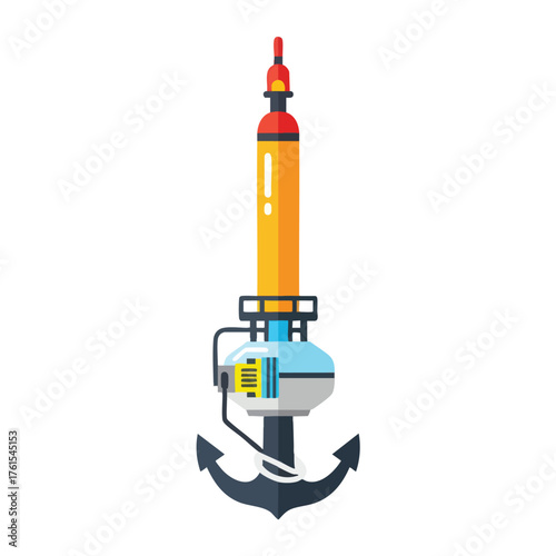 A stylized of a marine anchor with a buoy.