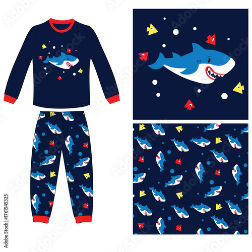 t shirt with long pant  shark sea print vector art