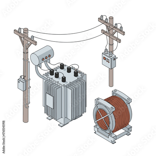 Electrical power transmission and distribution system with transformer and conductors.