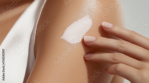 Female applying moisturizing cream to arm for soft skin care routine
