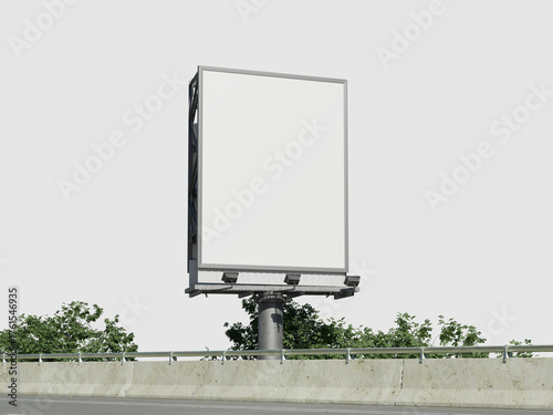 White Blank Vertical Billboard Mockup Outdoor on Highway 3D Rendering