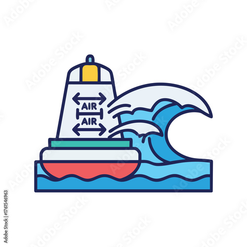 A stylized of a buoy in a wave, representing maritime navigation.