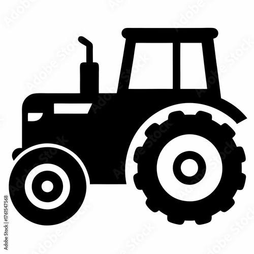 Simple black silhouette icon of a modern tractor with large rear wheels and a cab