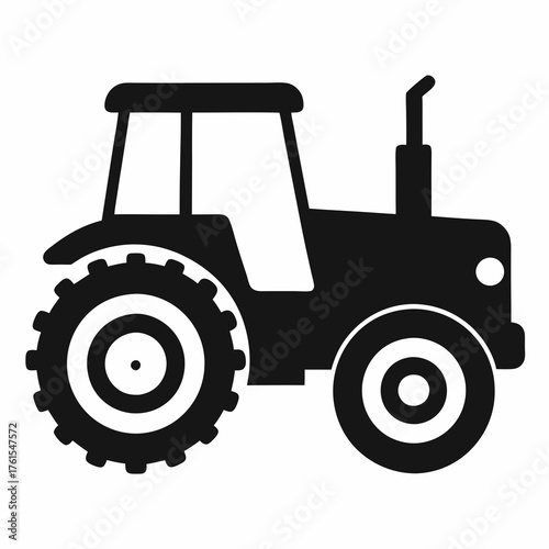 Simple black silhouette of a tractor with large rear wheels and a cab