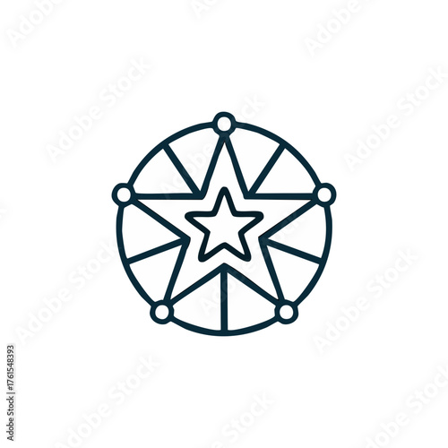 Neural Star Emblem: star inside a neural network with nodes and lines, artificial intelligence, technology, deep learning, data.
