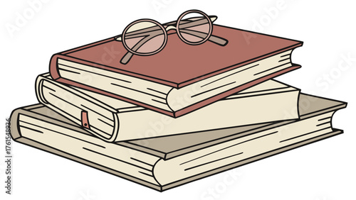 Stack of books with glasses, perfect for reading, education, and knowledge concepts