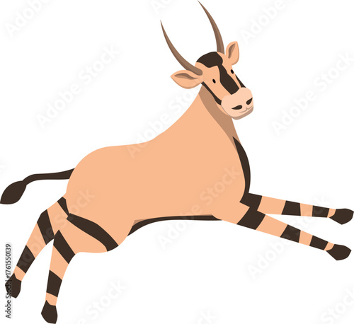 Minimalist vector illustration of a bongo, tragelaphus eurycerus, an herbivorous african forest ungulate, jumping