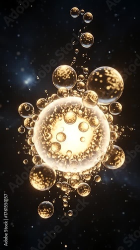 Abstract golden bubbles in space, a cosmic and artistic vision.