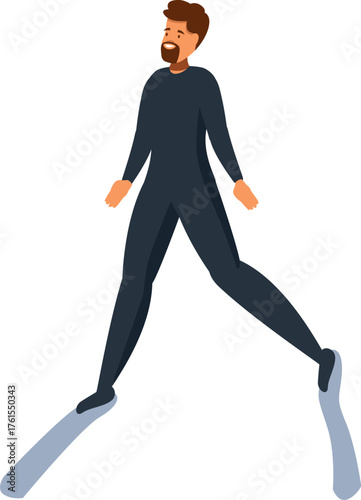 Professional diver wearing a wetsuit and diving fins, preparing for underwater exploration