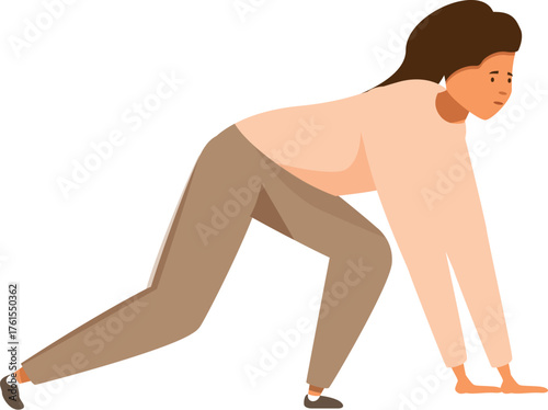 Young woman in starting position, ready to sprint, embodying ambition and determination
