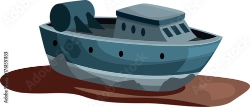 Sunken ship leaking oil, causing pollution and environmental damage, highlighting maritime disaster and ecological impact