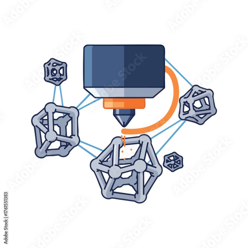 3D printer creating geometric shapes, symbolizing innovation.