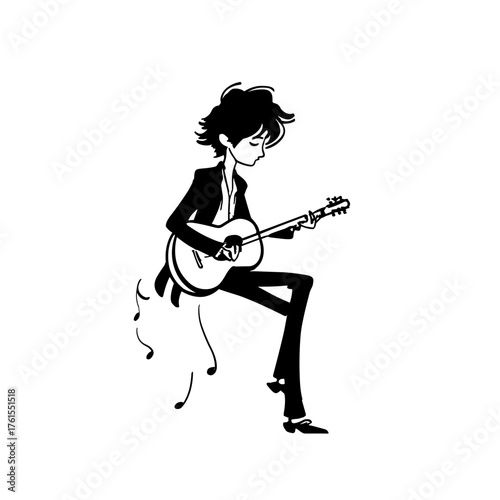 Musician. Musician simple black and white line art vector logo