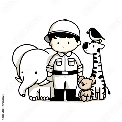 Zookeeper. Zookeeper simple black and white line art vector logo