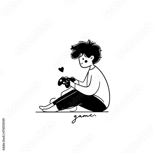 Gamer. Gamer simple black and white line art vector logo