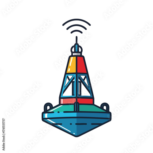 of a navigational buoy with signal waves, in a modern style.