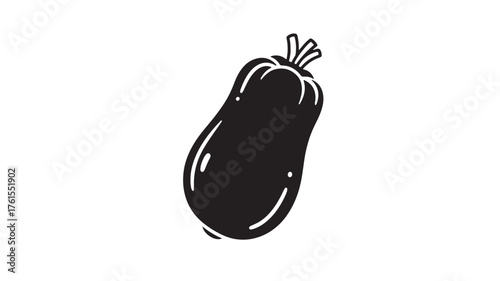 Simple black silhouette of a squash on a white background