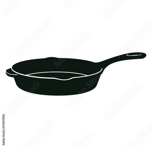 Simple black and white silhouette illustration of a cast iron frying pan for cooking