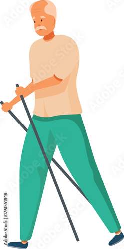 Senior man engaging in nordic walking, promoting healthy lifestyle and active aging