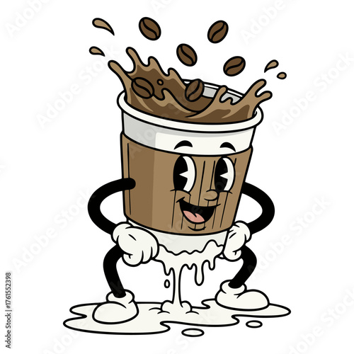 Cartoon Style Cute Coffee Cup Character Mascot with Smiling Face