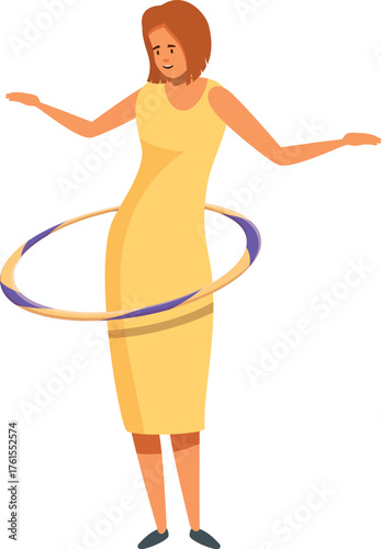 Woman twirling hula hoop around waist, enjoying physical activity and promoting healthy lifestyle